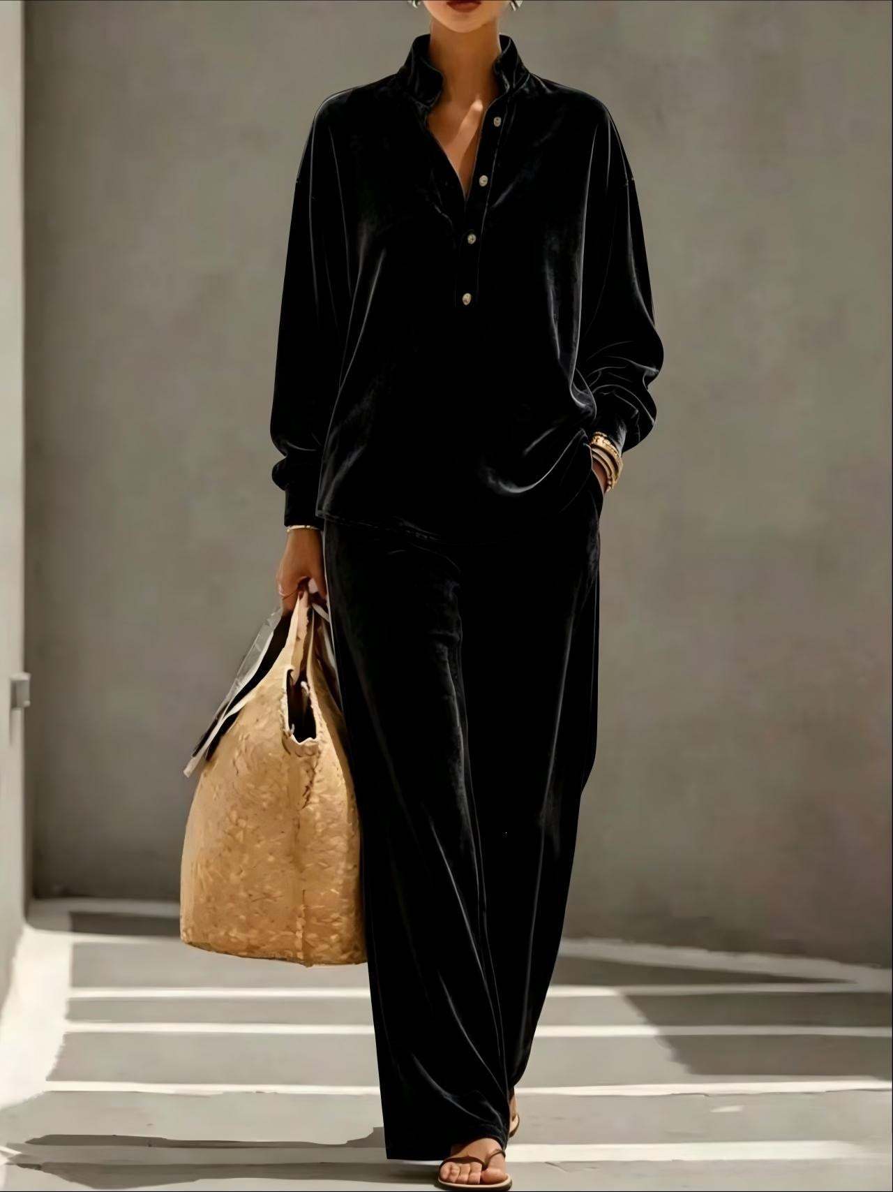 Women's Velvet Two Piece Lounge Set Top and Pants