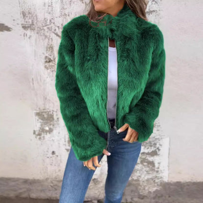 Women's Faux Fur Zip Jacket High Neck Cozy Outerwear