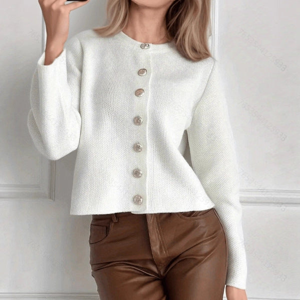 Women's Crew Neck Button Front Knit Cardigan Sweater