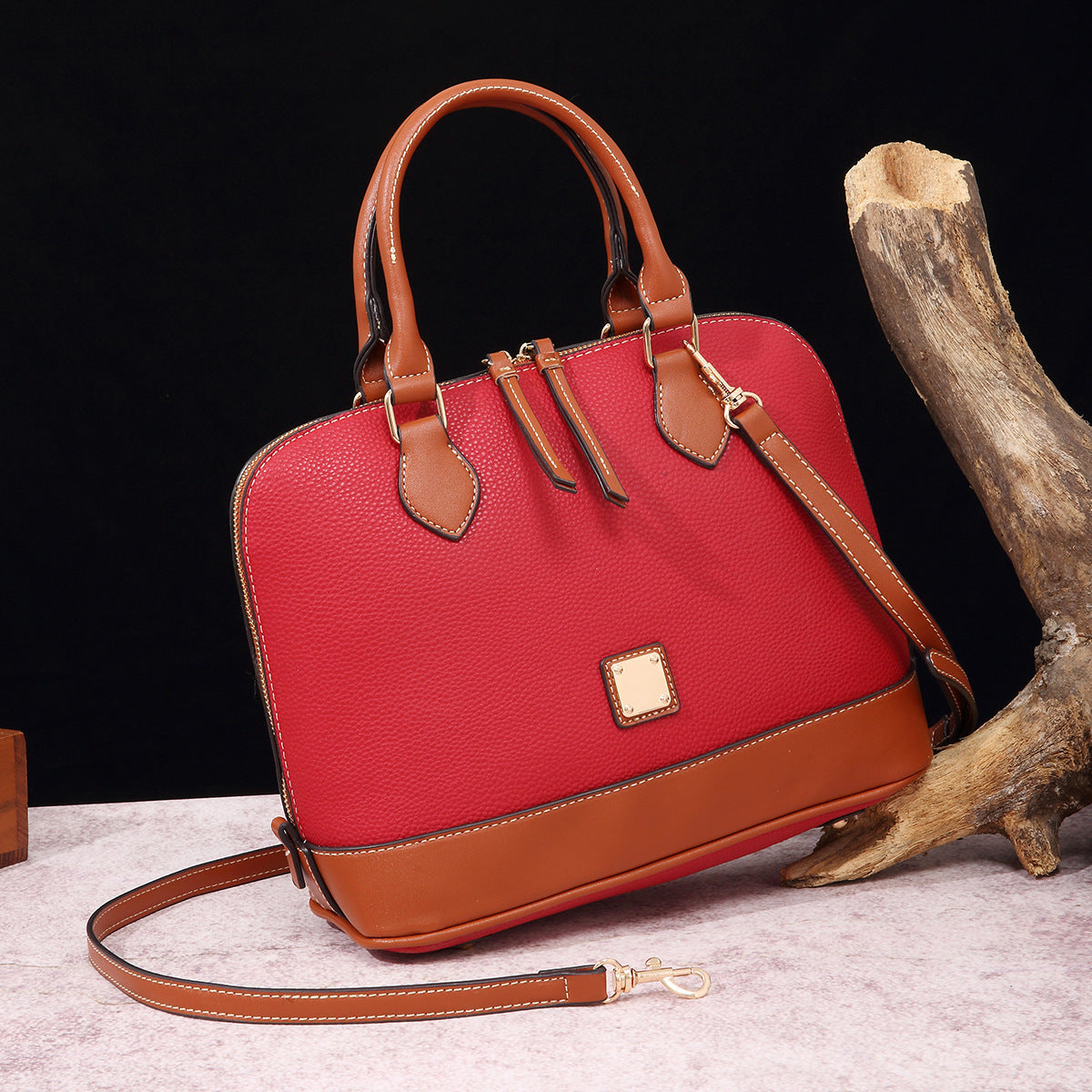 Vintage Pebbled PU Leather Dome Satchel Handbag