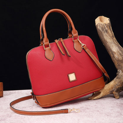 Vintage Pebbled PU Leather Dome Satchel Handbag