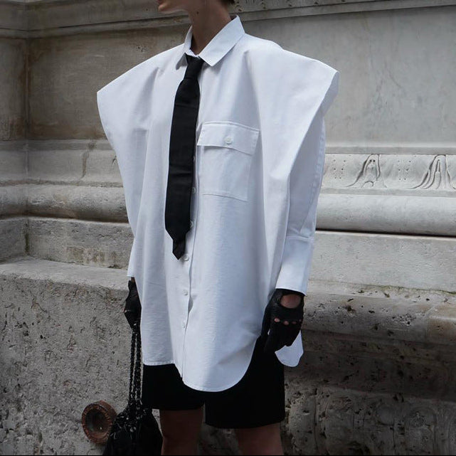 Oversized White Button Down Shirt With Tie Long Sleeve