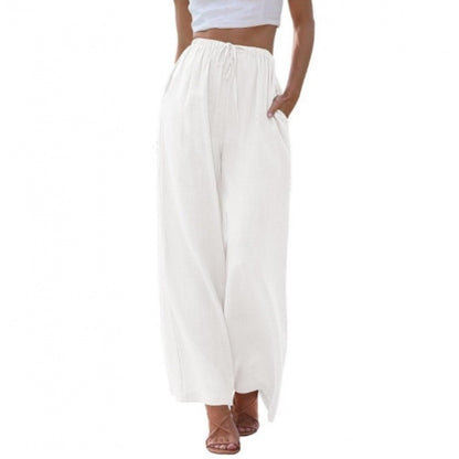 Women's Linen Wide Leg Pants Drawstring Elastic Waist