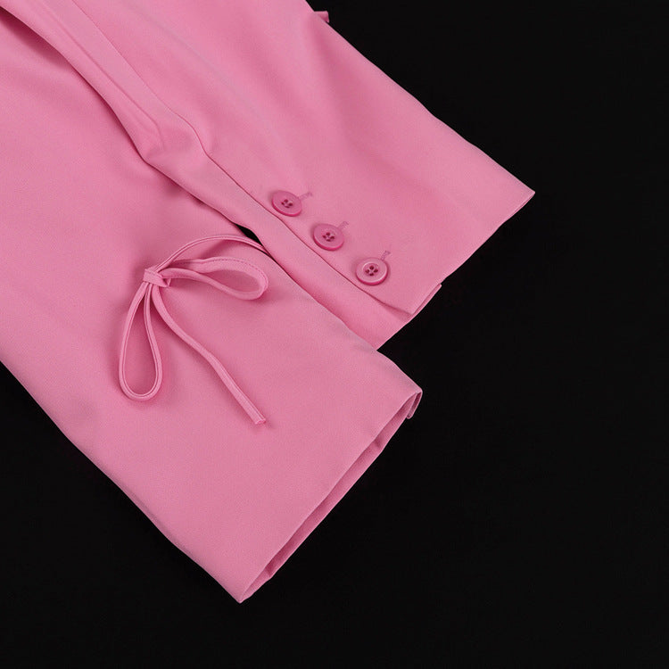 Women's Pink Bow Detail Oversized Casual Blazer