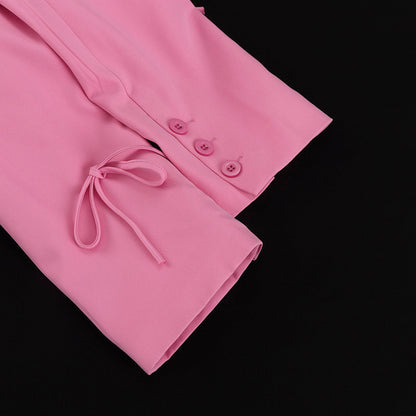 Women's Pink Bow Detail Oversized Casual Blazer
