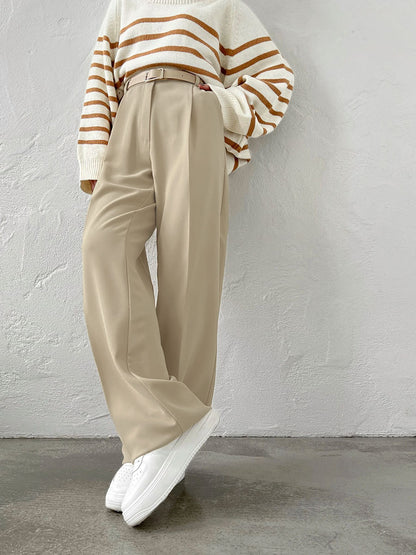 Women's High Waist Pleated Straight Leg Tailored Pants