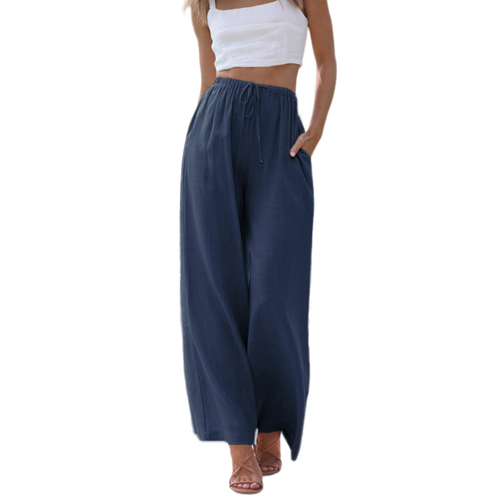 Women High Waist Wide Leg Linen Pants Summer Lounge Trousers