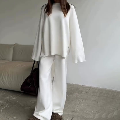 Women's Ribbed Sweater Wide Leg Pants Matching Lounge Set