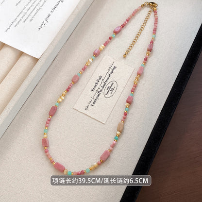 Natural Stone Beaded Necklace Colorful Summer Jewelry