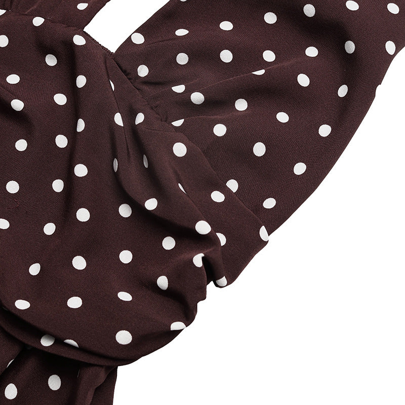 Black Polka Dot Halter Deep V Maxi Dress Summer