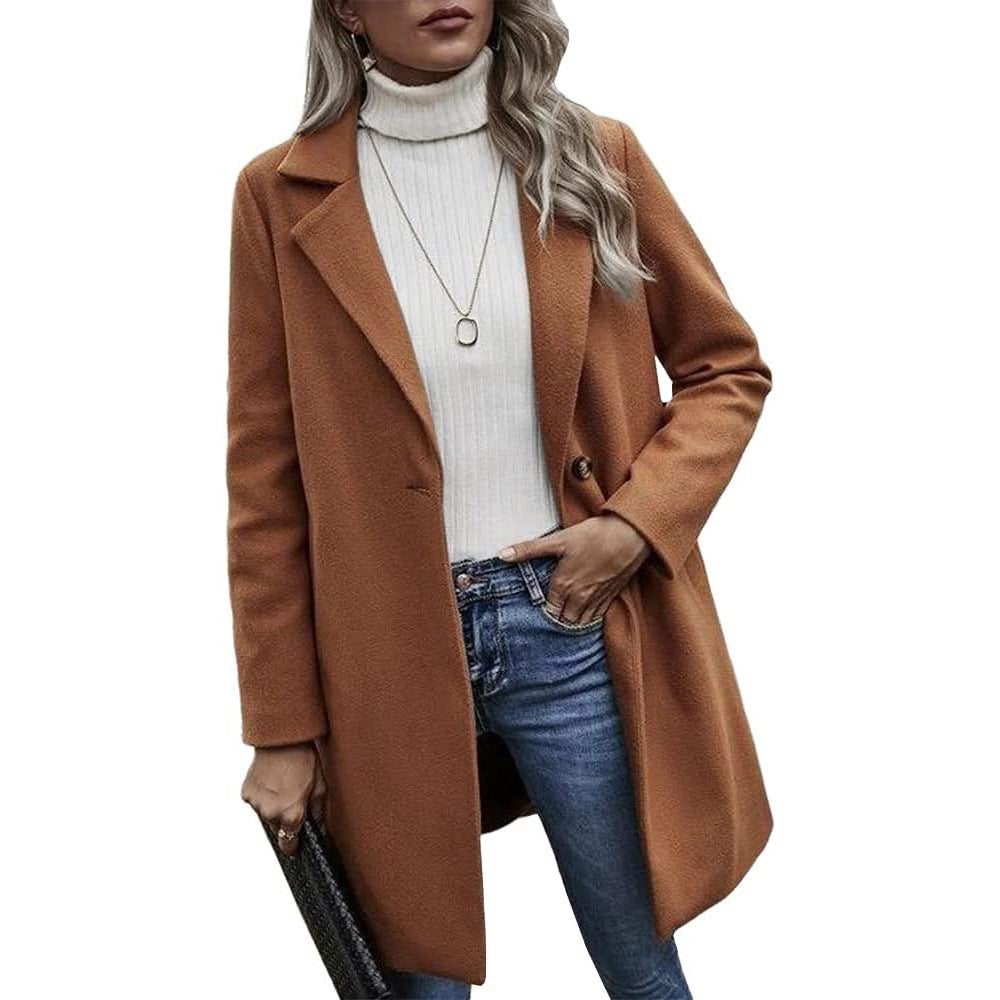 Women's Oversized Wool Blend Coat Lapel Button Pocket