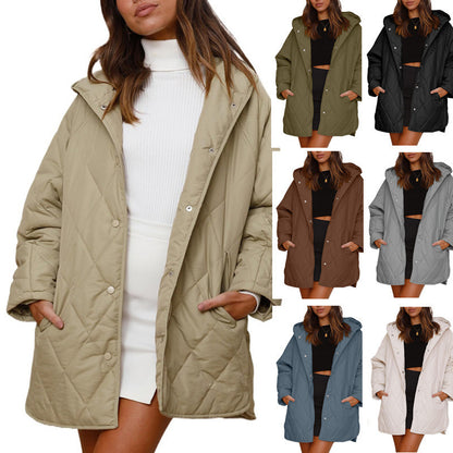 Women's Hooded Quilted Mid-Length Lightweight Winter Jacket