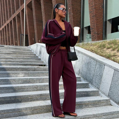 Women's Striped Tracksuit Set Zip Jacket Joggers