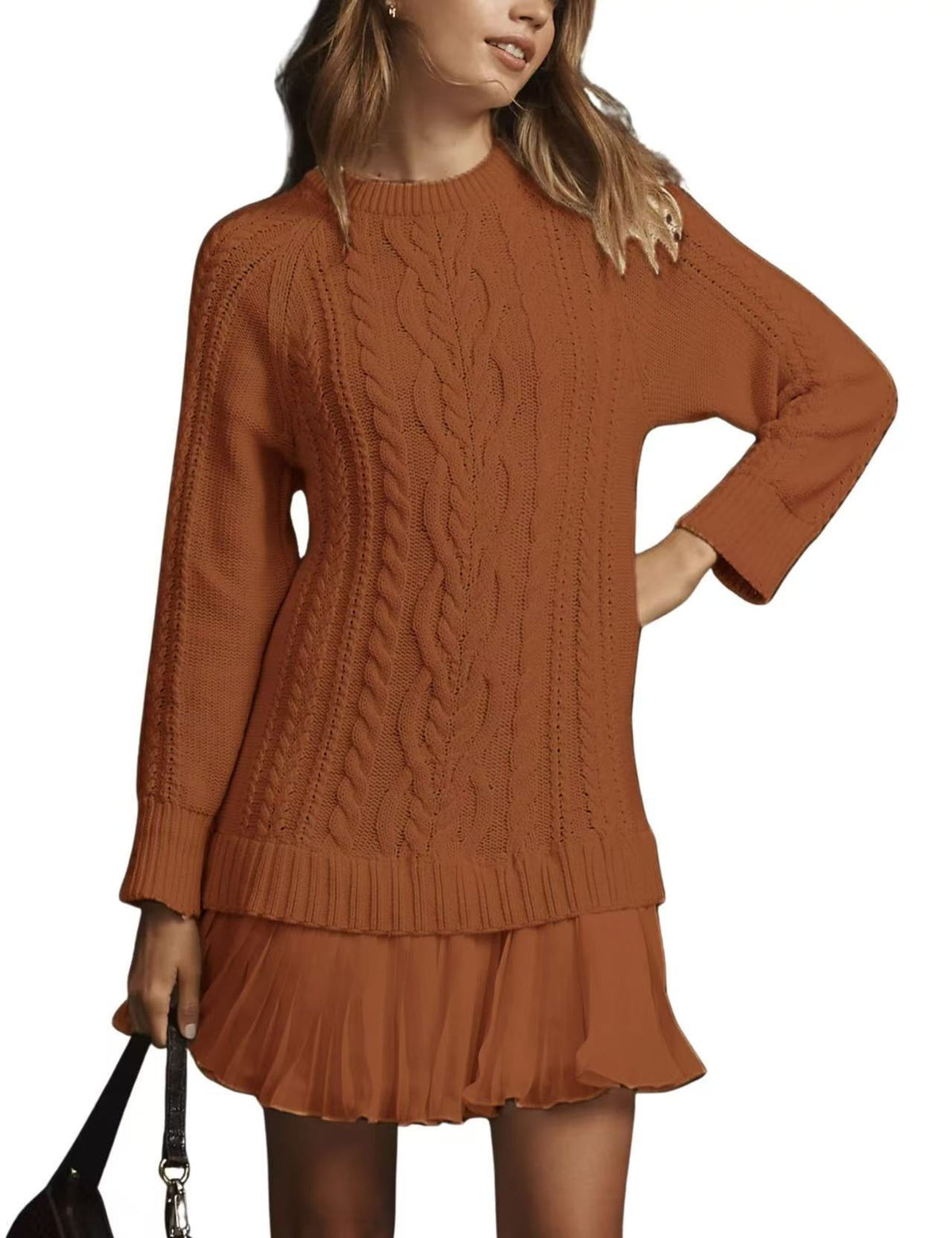 Women's Cable Knit Crew Neck Cashmere Sweater