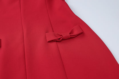 Red Off Shoulder Long Sleeve Mini Dress with Bow Detail
