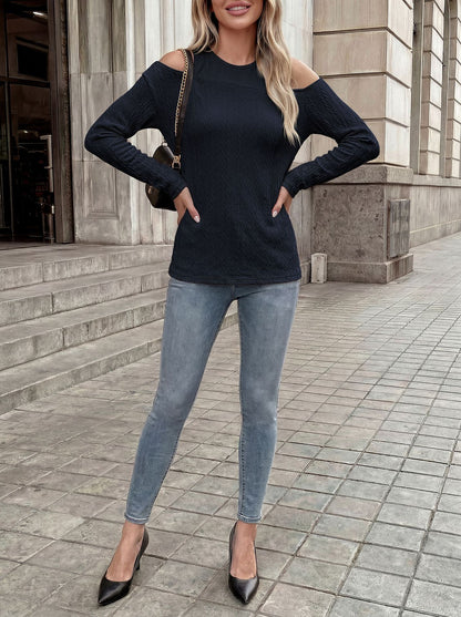 Women's Cold Shoulder Long Sleeve Tunic Top Loose Casual