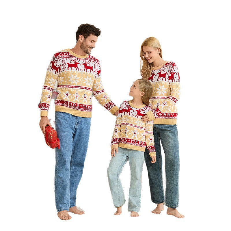 Family Matching Reindeer Snowflake Knit Christmas Sweater