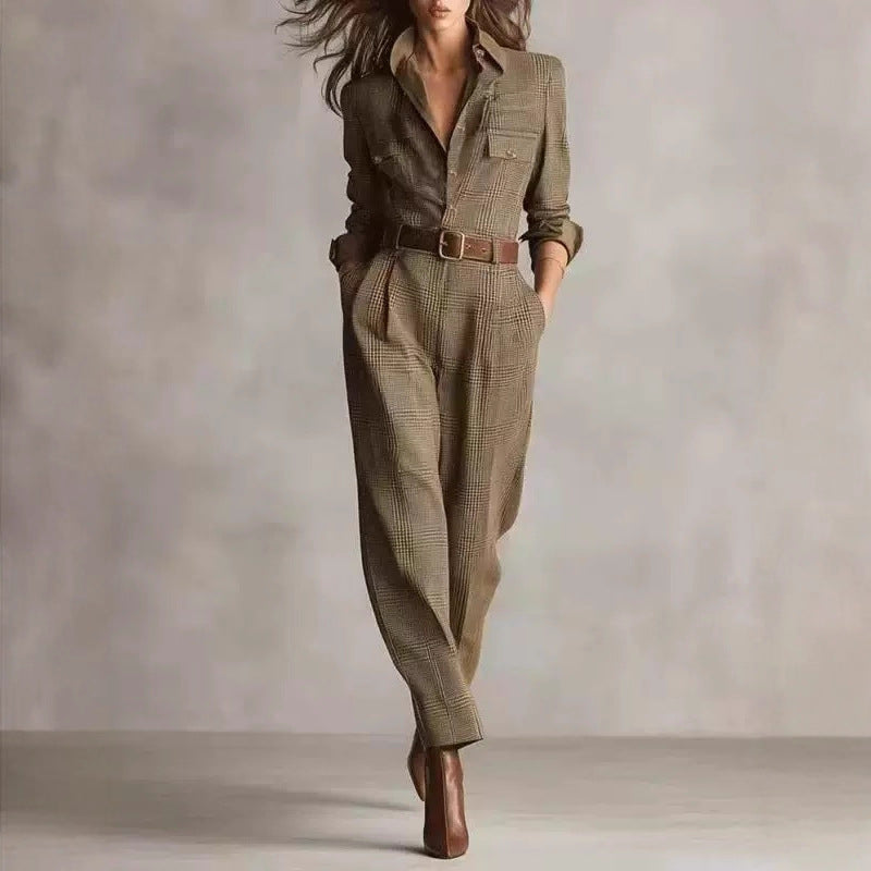 Women's Plaid Belted Utility Jumpsuit