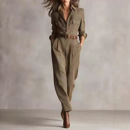 Women's Plaid Belted Utility Jumpsuit