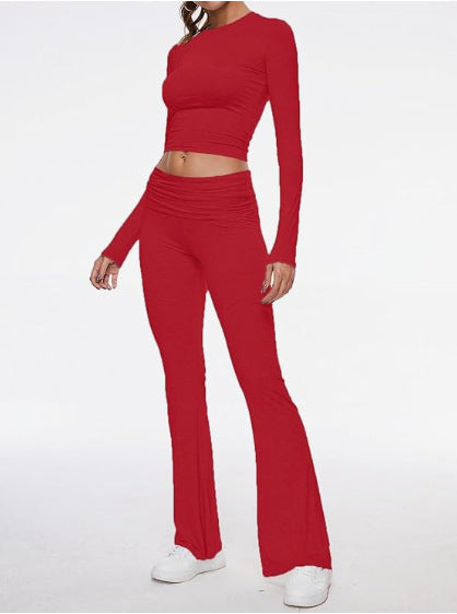 Y2K Long Sleeve Crop Top & Flare Pants Two Piece Set