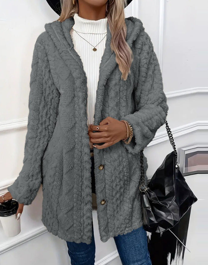 Women's Oversized Hooded Sherpa Fleece Jacket