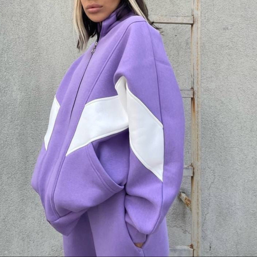 Women's Oversized Color Block 2 Piece Jogger Sweatsuit