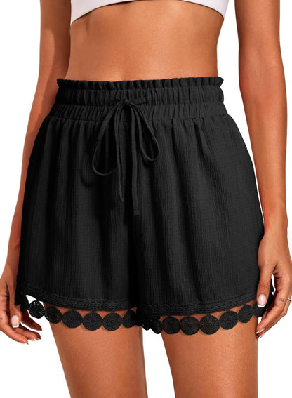 Lace Trim Drawstring Shorts Casual Beach Summer Bottoms