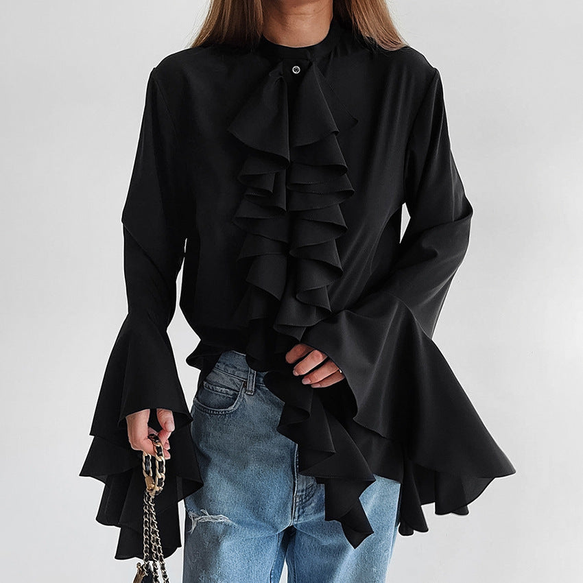 Women's Ruffle Bell Sleeve Chiffon Blouse