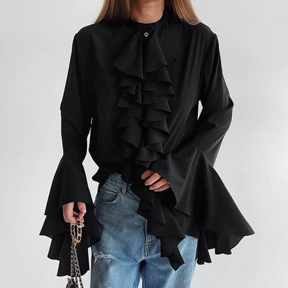 Women's Ruffle Bell Sleeve Chiffon Blouse