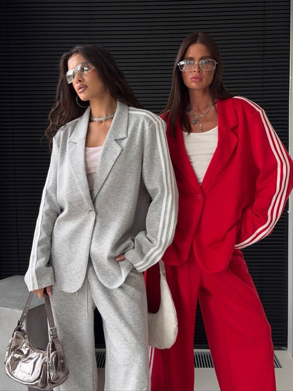 Women's Oversized Track Jacket Wide Leg Pants Matching Set
