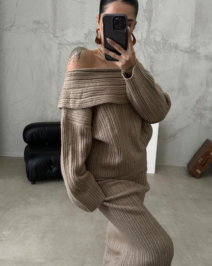 Off Shoulder Knit Sweater & Maxi Skirt Two Piece Set