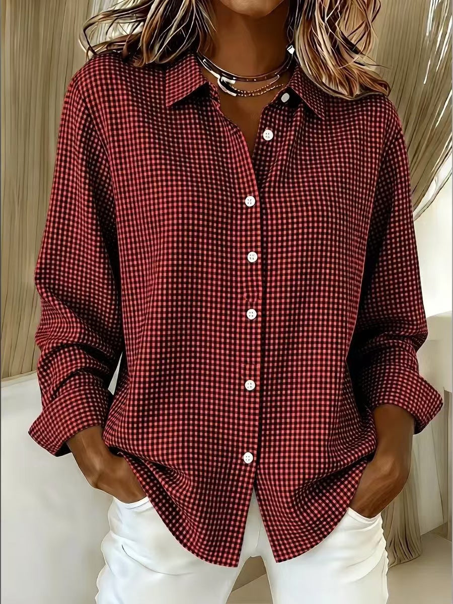 Women's Gingham Long Sleeve Button Down Shirt