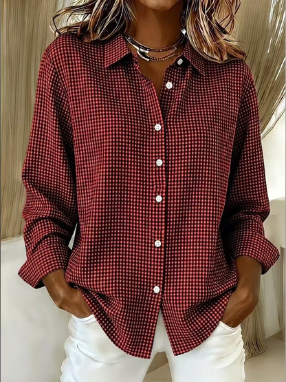 Women's Gingham Long Sleeve Button Down Shirt