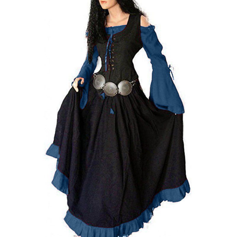Renaissance Medieval Corset Dress Bell Sleeve Maxi