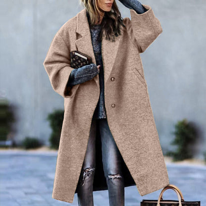 Womens Oversized Lapel Long Coat Double Breasted Winter