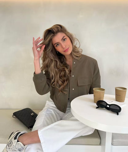 Women's Utility Jacket Stand Collar Pockets Streetwear