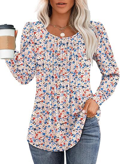 Solid Cotton Pintuck Blouse Long Sleeve Work Top