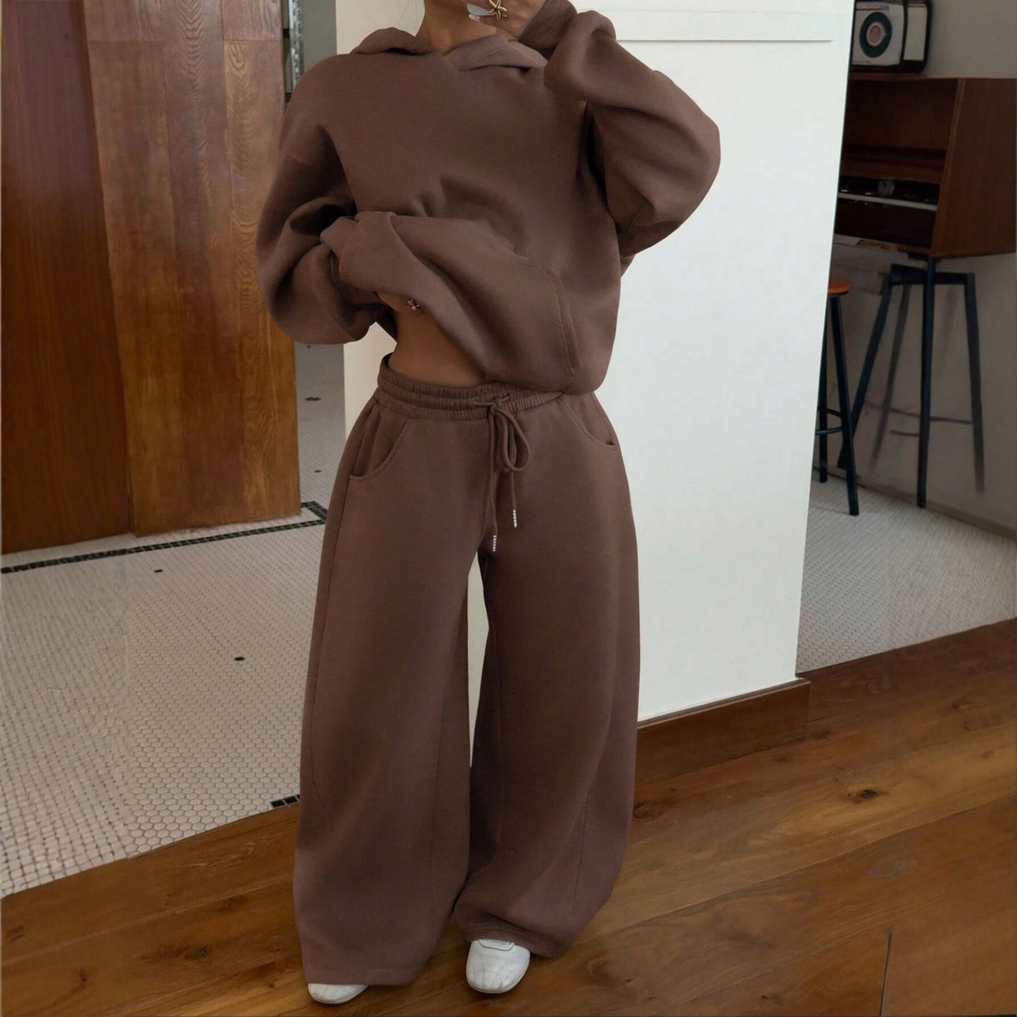 Women's Oversized Fleece Hoodie & Wide Leg Sweatpants Set