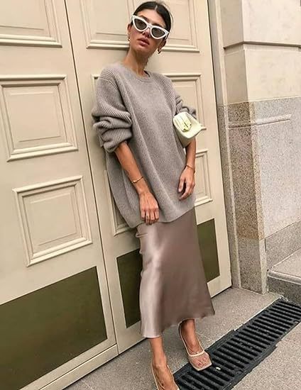 Women's Satin High-Waist Midi Skirt – Elegant Summer Slip Skirt