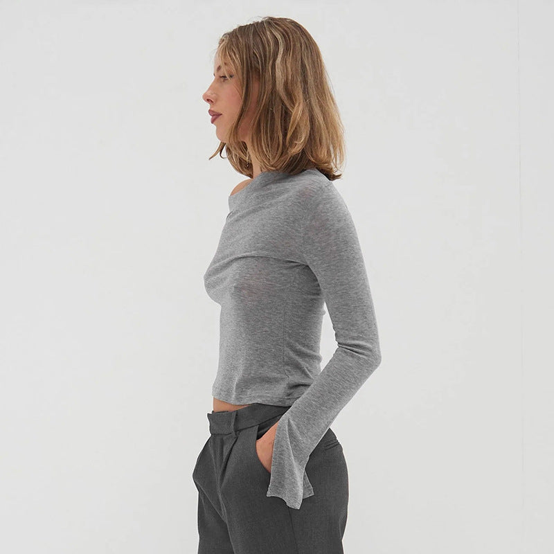 Women's One Shoulder Flare Sleeve Fitted Going Out Top