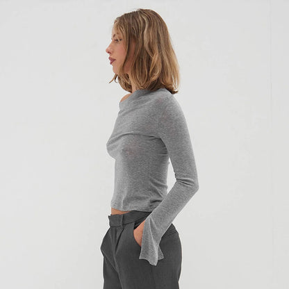 Women's One Shoulder Flare Sleeve Fitted Going Out Top