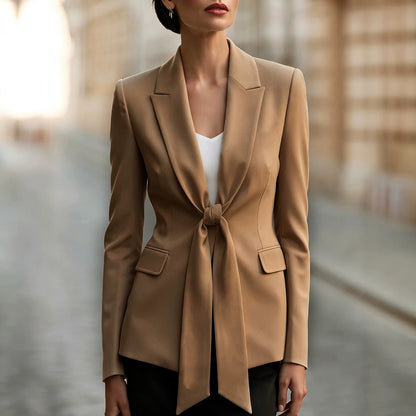 Women's Tie Front Blazer Casual Lightweight Shawl Collar