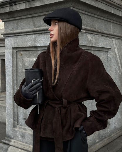 Women's Vintage Faux Suede Belted Jacket
