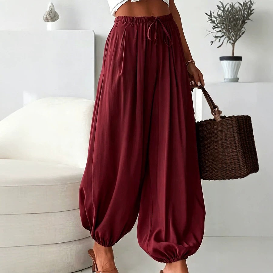 Women's Boho Drawstring Elastic Waist Harem Pants