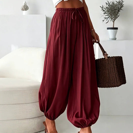 Women's Boho Drawstring Elastic Waist Harem Pants