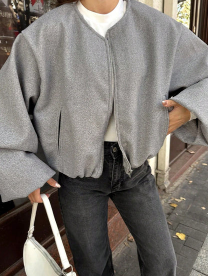Womens Oversized Streetwear Zip Up Bomber Jacket