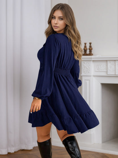 Plus Size Lace Trim V Neck A Line Mini Dress