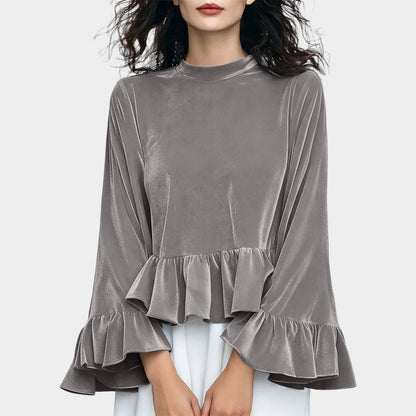 Women's Velvet Ruffle Bell Sleeve Peplum Top