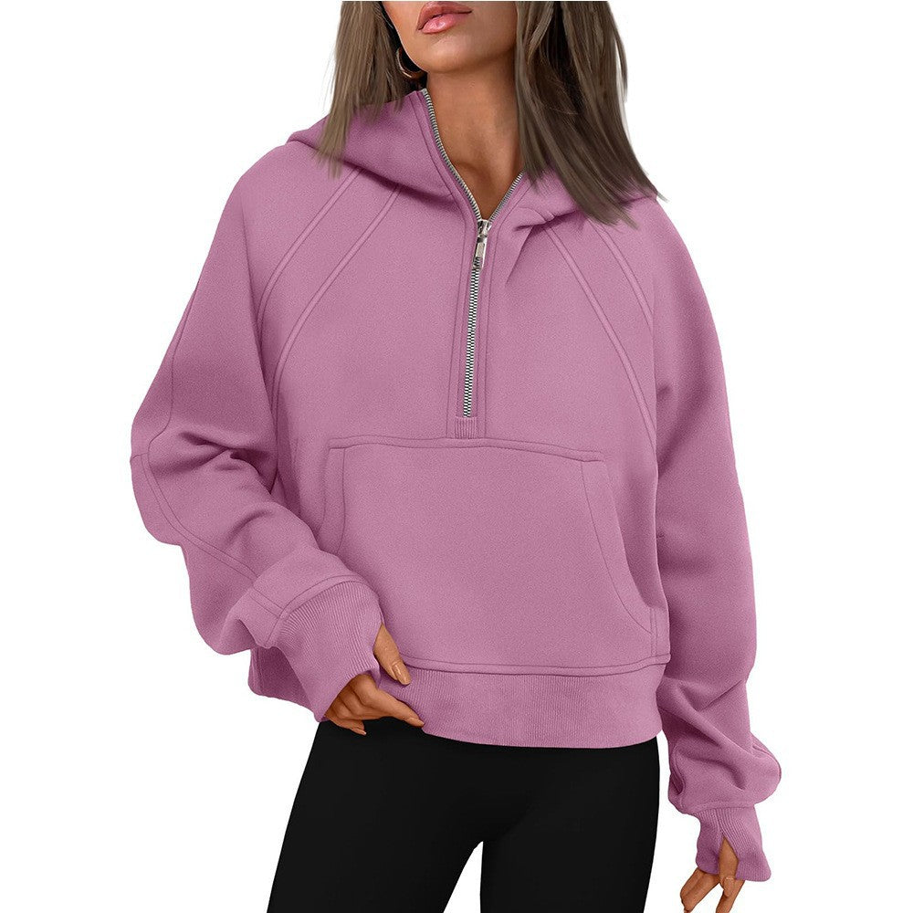 Zip-Up Hoodie Scuba Pullover Cropped Sweatshirt
