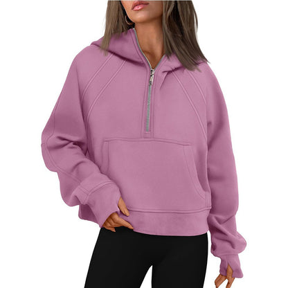 Zip-Up Hoodie Scuba Pullover Cropped Sweatshirt